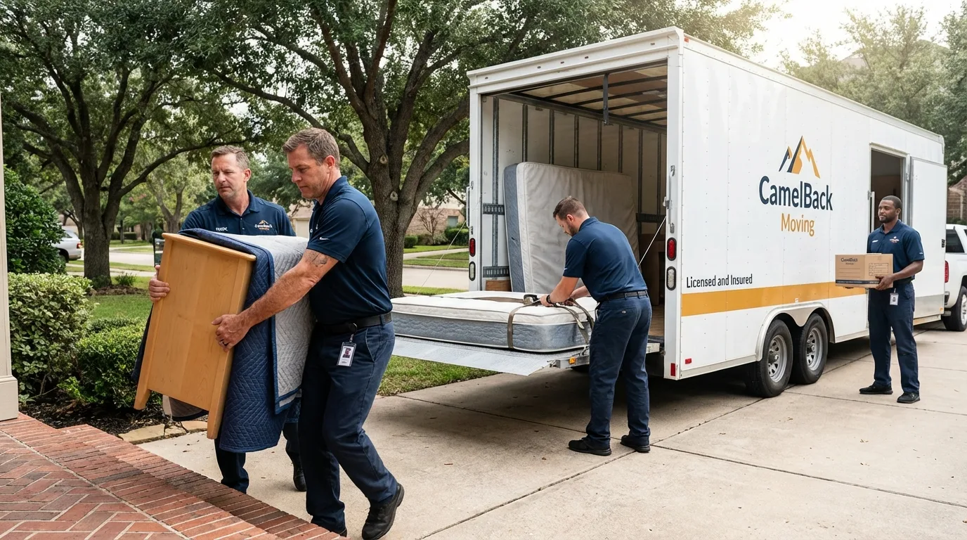 Crew loading residential truck for cross-state move from Longbranch, WA